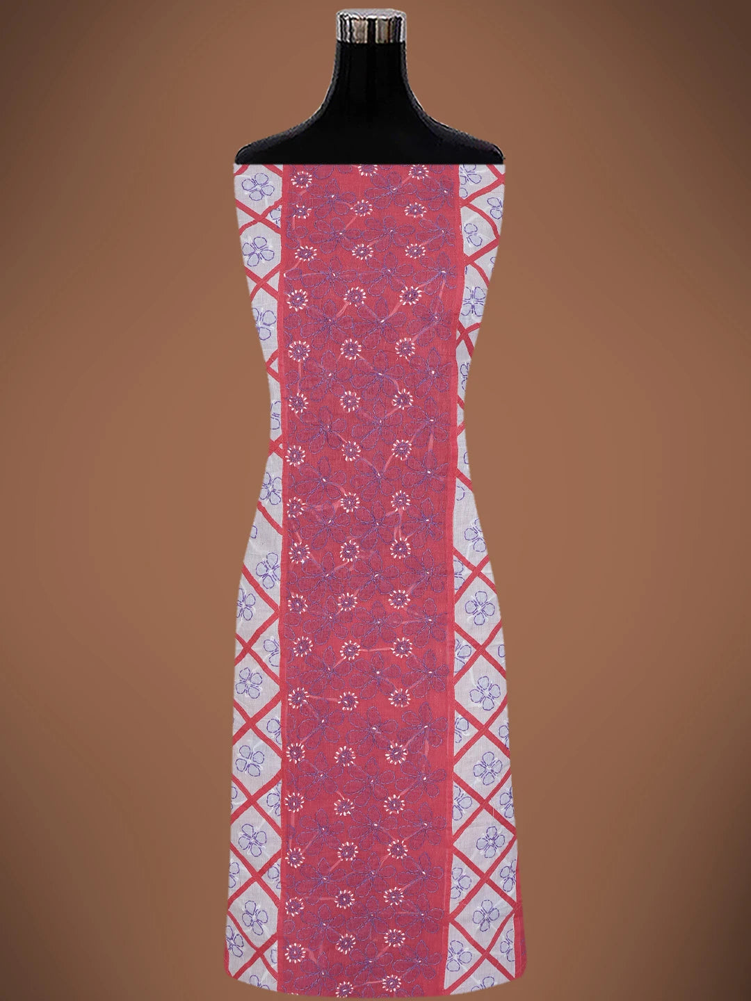 Ada Hand Embroidered Mulberry Pink & White Cotton Lucknowi Chikankari Unstitched Suit Piece 01A679982