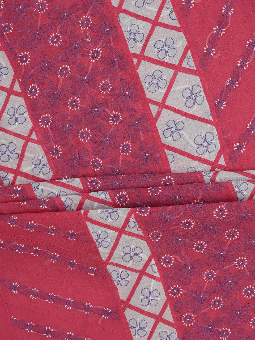 Ada Hand Embroidered Mulberry Pink & White Cotton Lucknowi Chikankari Unstitched Suit Piece 01A679982