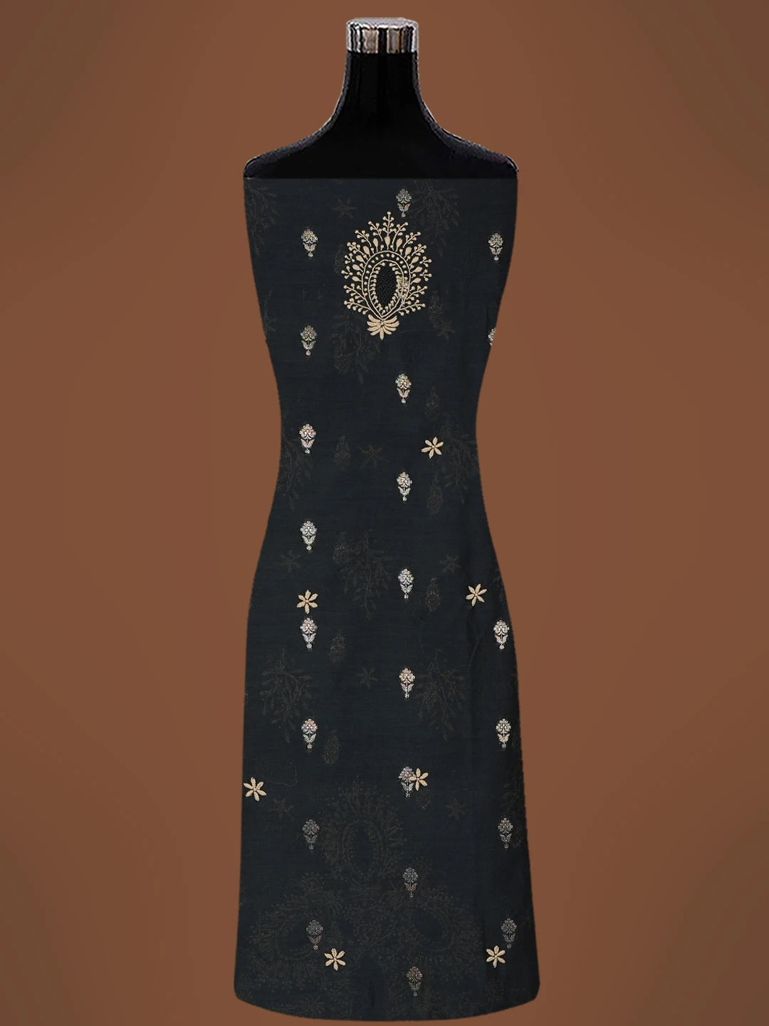 Ada Hand Embroidered Black Chanderi Lucknowi Chikankari Unstitched Kurta Dupatta Set 01A729291