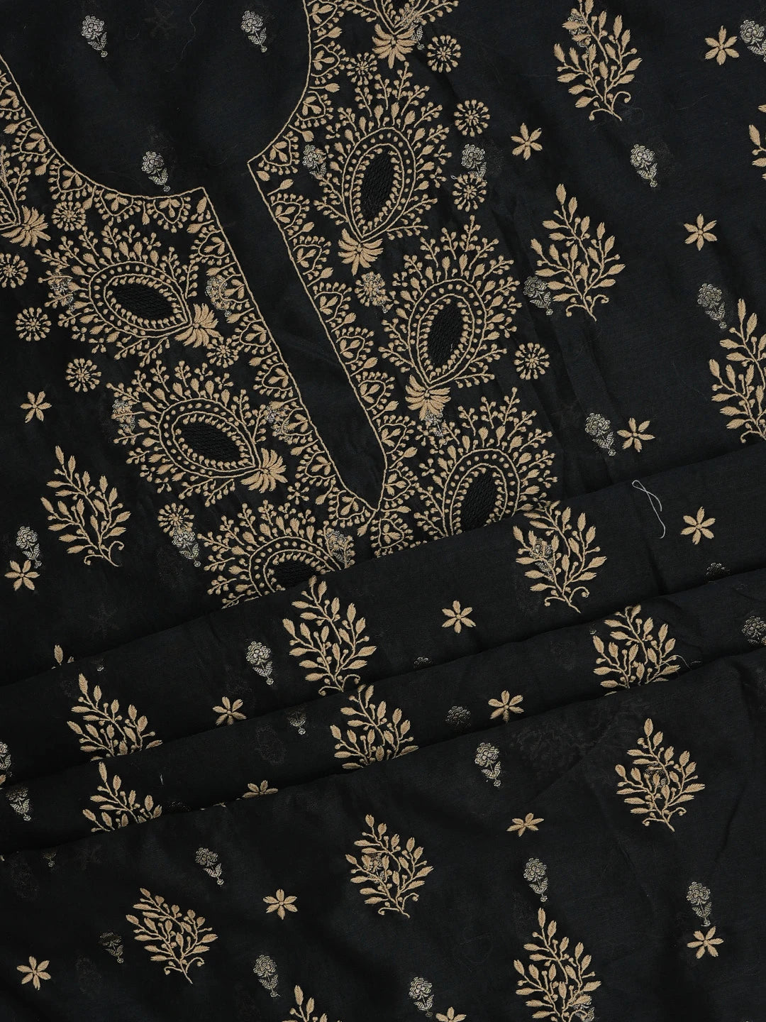 Ada Hand Embroidered Black Chanderi Lucknowi Chikankari Unstitched Kurta Dupatta Set 01A729291