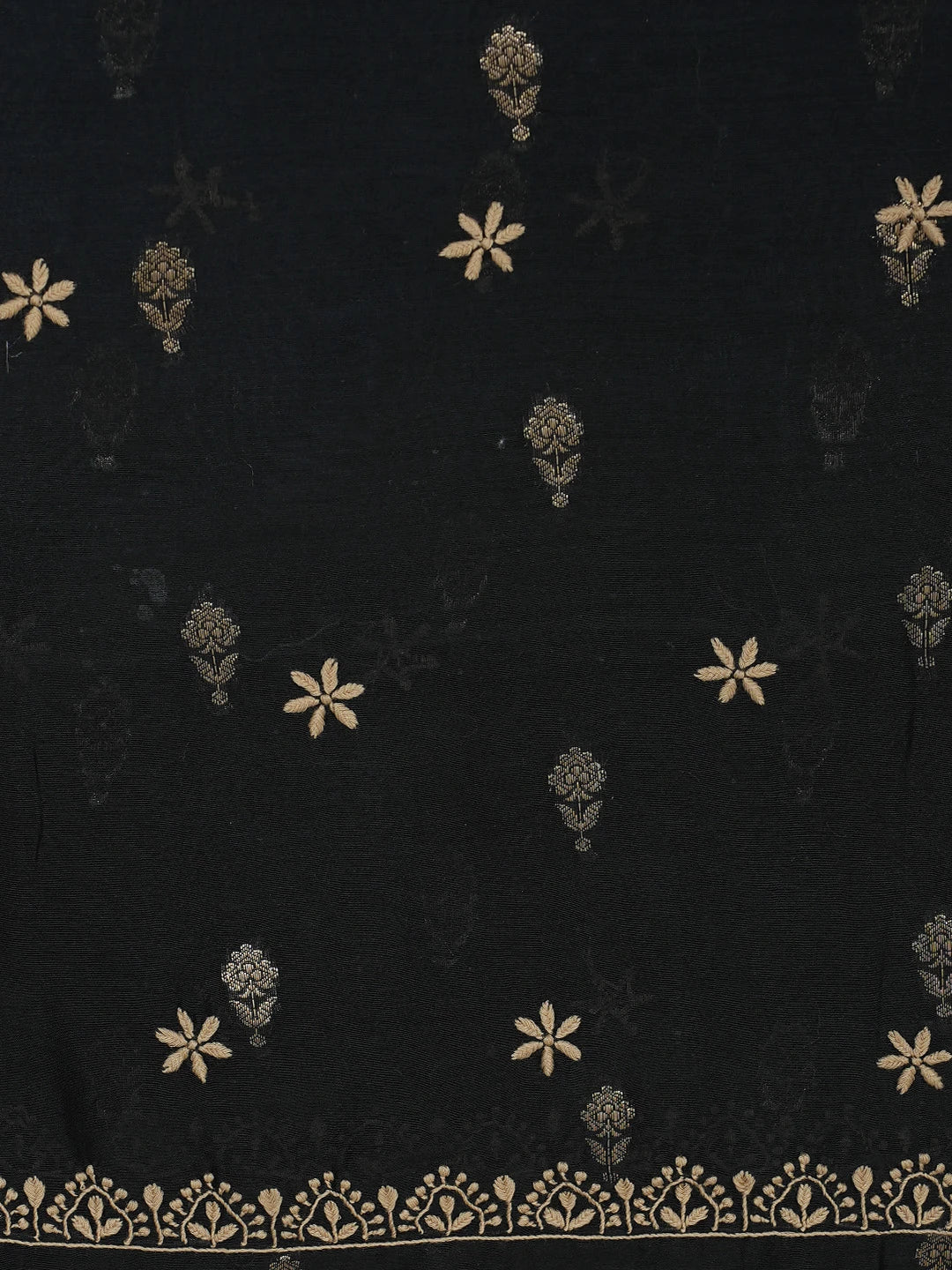 Ada Hand Embroidered Black Chanderi Lucknowi Chikankari Unstitched Kurta Dupatta Set 01A729291