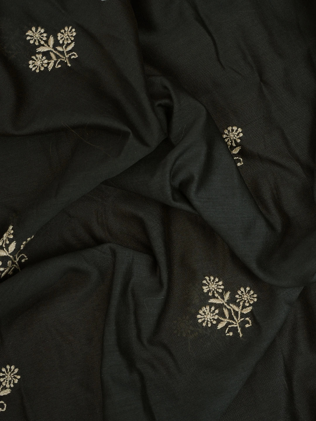 Ada Hand Embroidered Black Chanderi Lucknowi Chikankari Unstitched Kurta Dupatta Set 01A729291