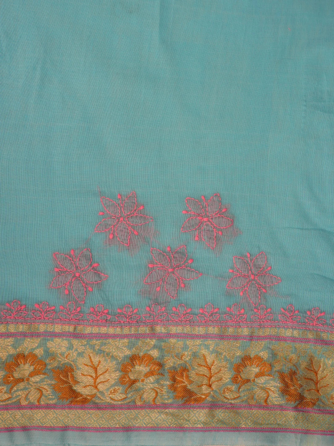 Ada Hand Embroidered Blue Chanderi Lucknowi Chikankari Saree and Blouse 01A713363