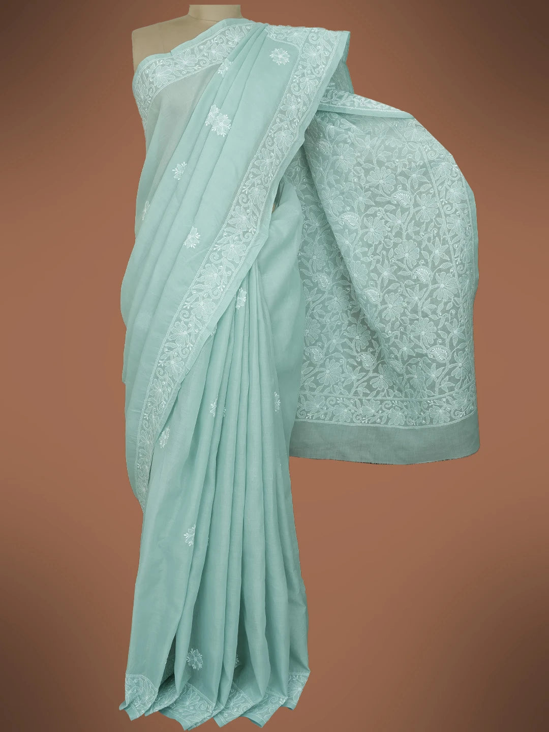 Ada Hand Embroidered Grey Cotton Lucknowi Chikankari Saree and Blouse 01A720628