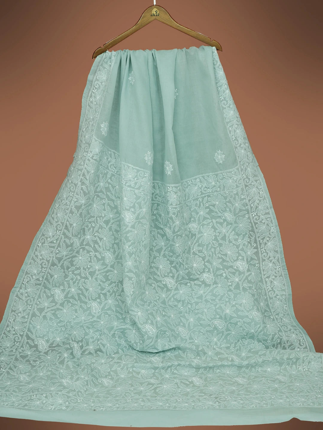 Ada Hand Embroidered Grey Cotton Lucknowi Chikankari Saree and Blouse 01A720628