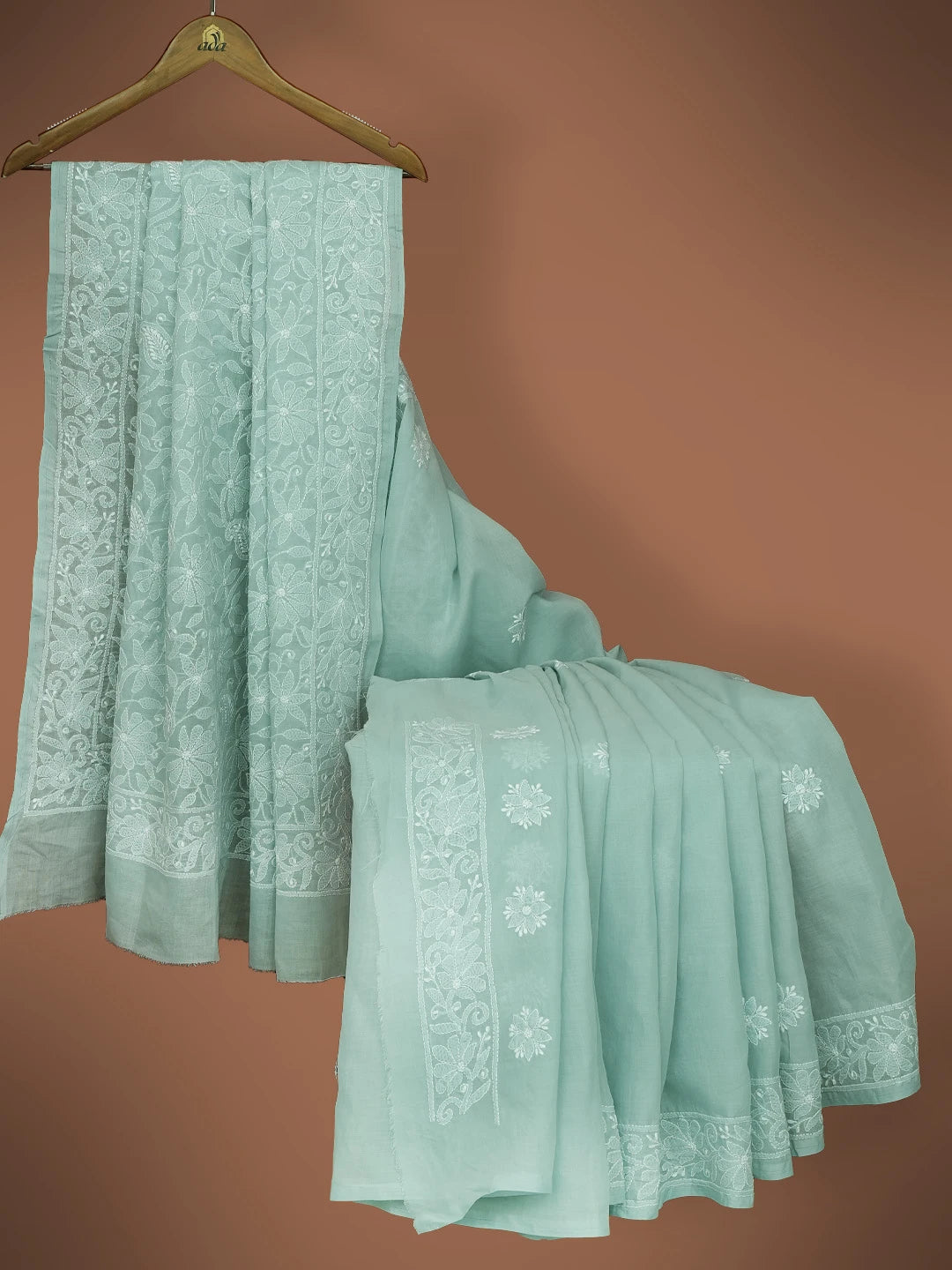 Ada Hand Embroidered Grey Cotton Lucknowi Chikankari Saree and Blouse 01A720628