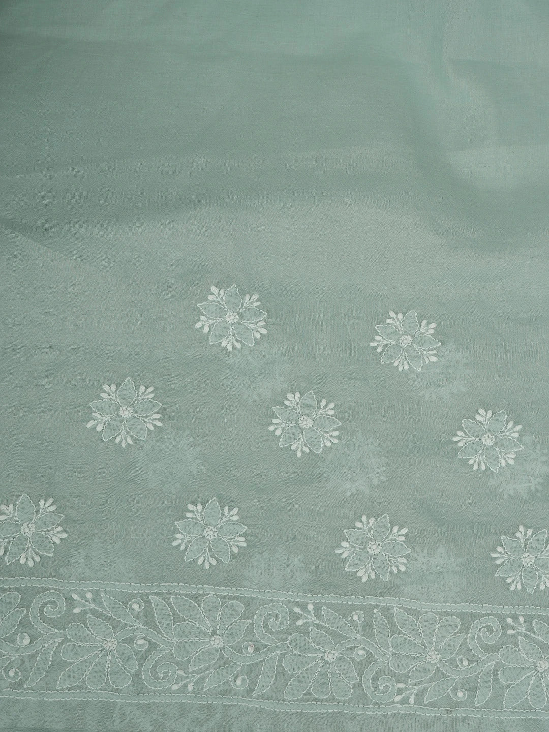 Ada Hand Embroidered Grey Cotton Lucknowi Chikankari Saree and Blouse 01A720628
