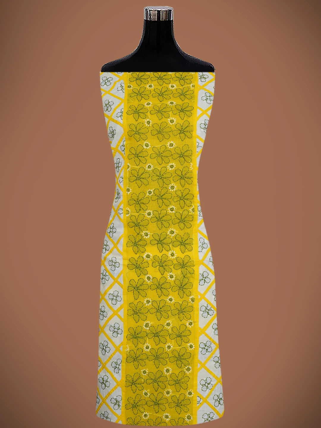 Ada Hand Embroidered Yellow & White Cotton Lucknowi Chikankari Unstitched Suit Piece 01A680032