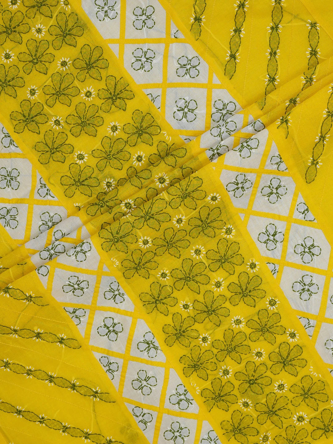 Ada Hand Embroidered Yellow & White Cotton Lucknowi Chikankari Unstitched Suit Piece 01A680032