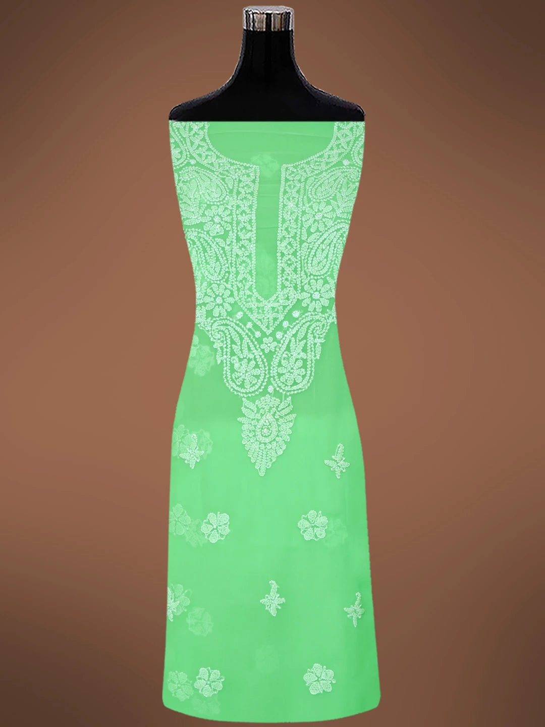 Ada Hand Embroidered Green Georgette Lucknowi Chikankari Unstitched Suit Piece 01A721872