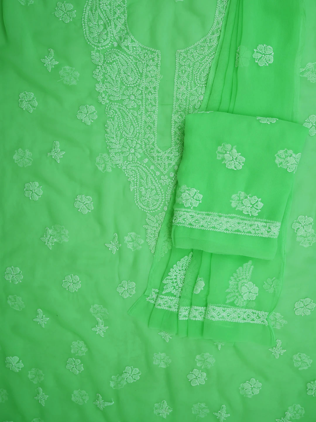 Ada Hand Embroidered Green Georgette Lucknowi Chikankari Unstitched Suit Piece 01A721872