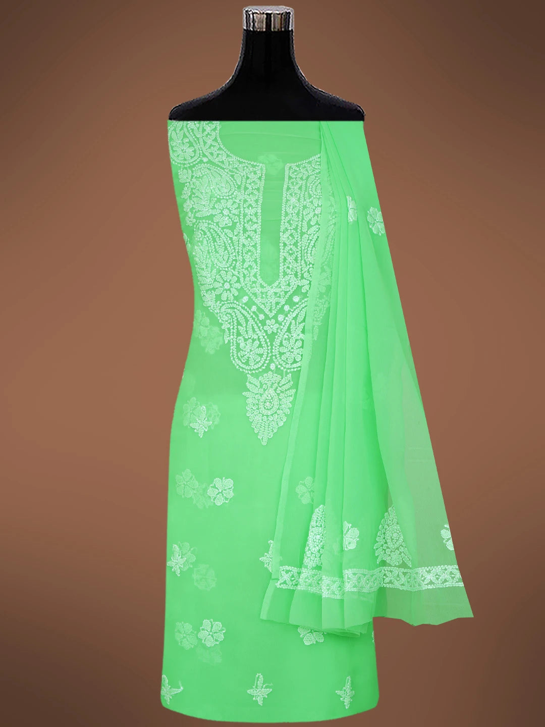 Ada Hand Embroidered Green Georgette Lucknowi Chikankari Unstitched Suit Piece 01A721872