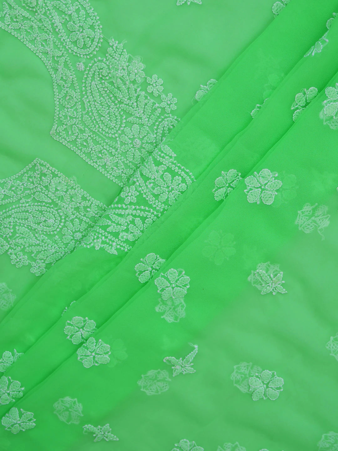 Ada Hand Embroidered Green Georgette Lucknowi Chikankari Unstitched Suit Piece 01A721872