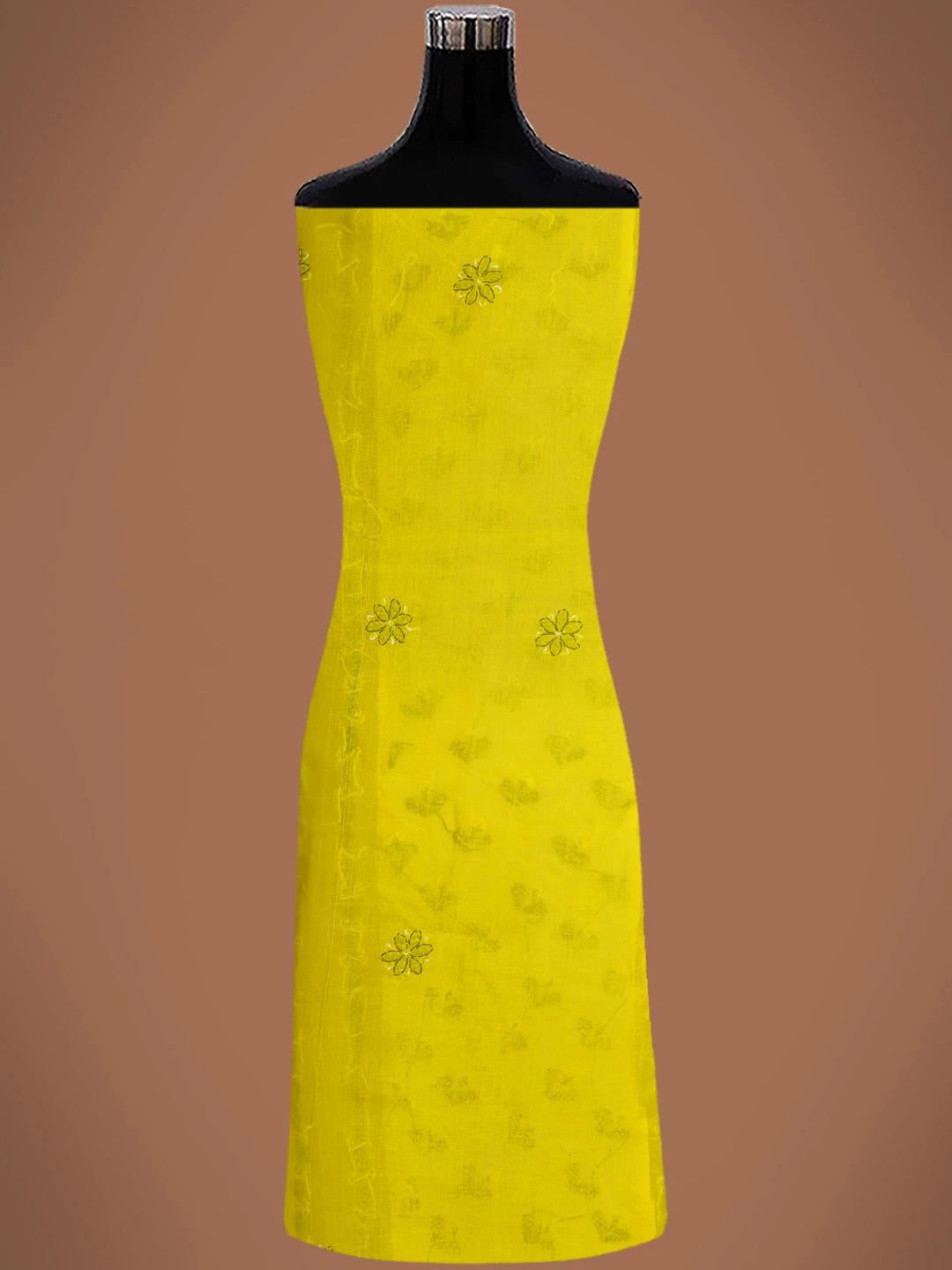 Ada Hand Embroidered Cream & Bright Yellow Cotton Lucknowi Chikankari Unstitched Suit Piece 01A680033