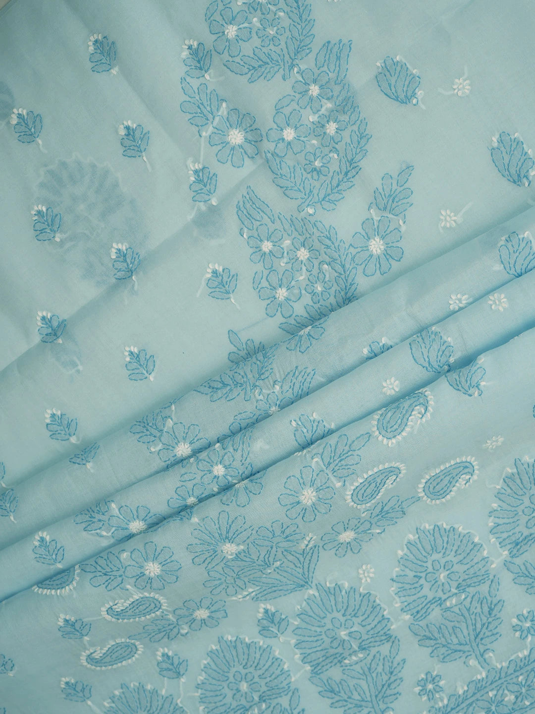 Ada Hand Embroidered Blue Cotton Lucknowi Chikankari Unstitched Suit Piece 01A713616