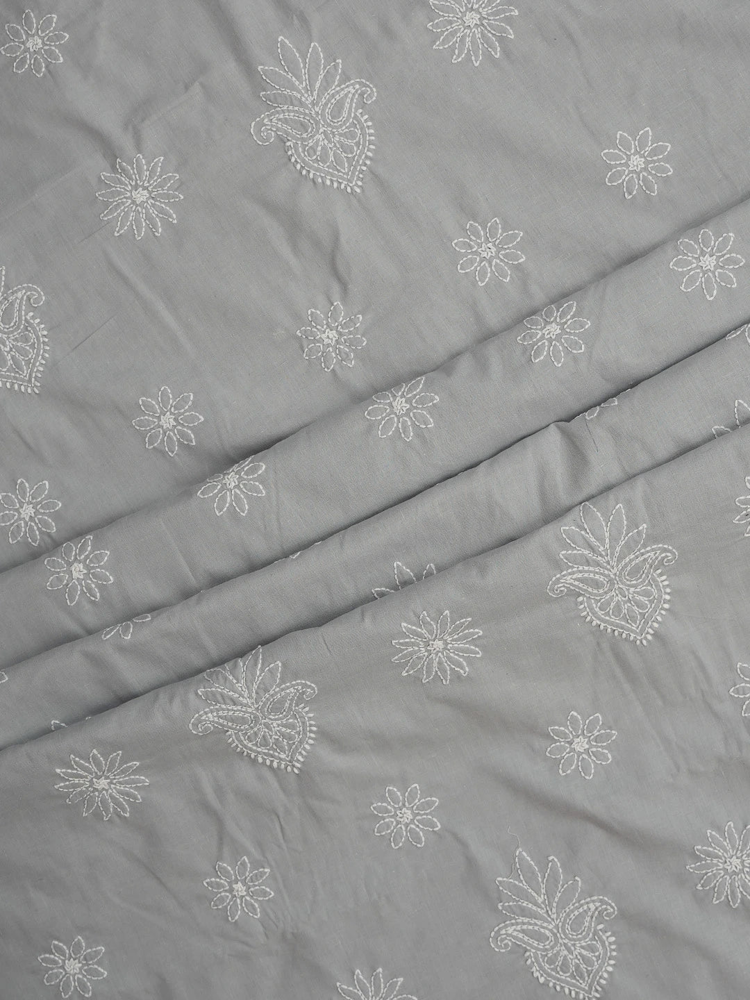 Ada Hand Embroidered Grey Cotton Lucknowi Chikankari Unstitched Suit Piece 01A710183