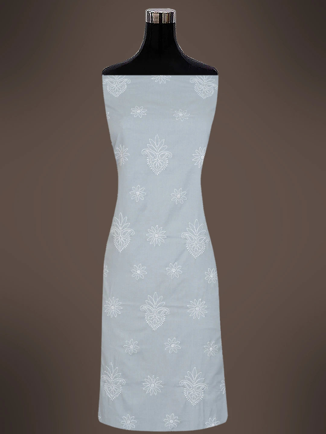Ada Hand Embroidered Grey Cotton Lucknowi Chikankari Unstitched Suit Piece 01A710183