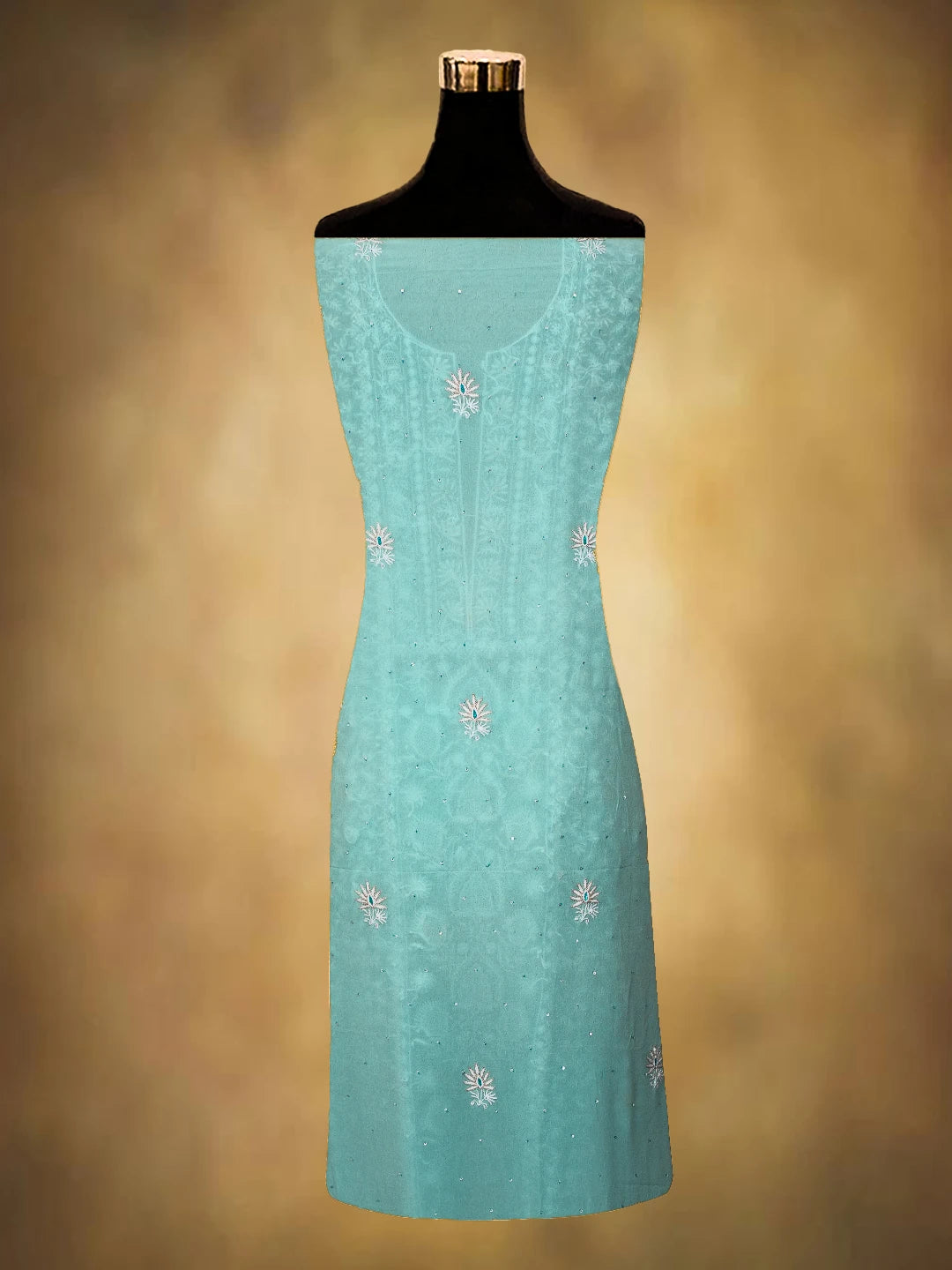Ada Hand Embroidered Sky Blue Pure Georgette Lucknowi Chikankari Unstitched Kurta Dupatta Set With Sequinned Work 01A592305
