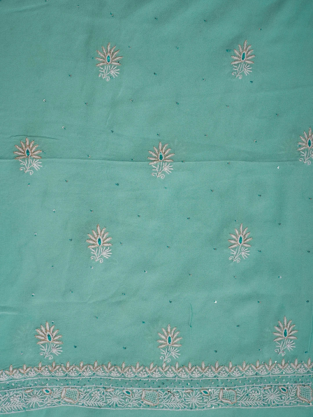 Ada Hand Embroidered Sky Blue Pure Georgette Lucknowi Chikankari Unstitched Kurta Dupatta Set With Sequinned Work 01A592305
