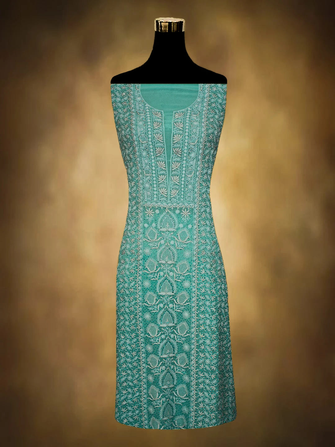 Ada Hand Embroidered Sky Blue Pure Georgette Lucknowi Chikankari Unstitched Kurta Dupatta Set With Sequinned Work 01A592305