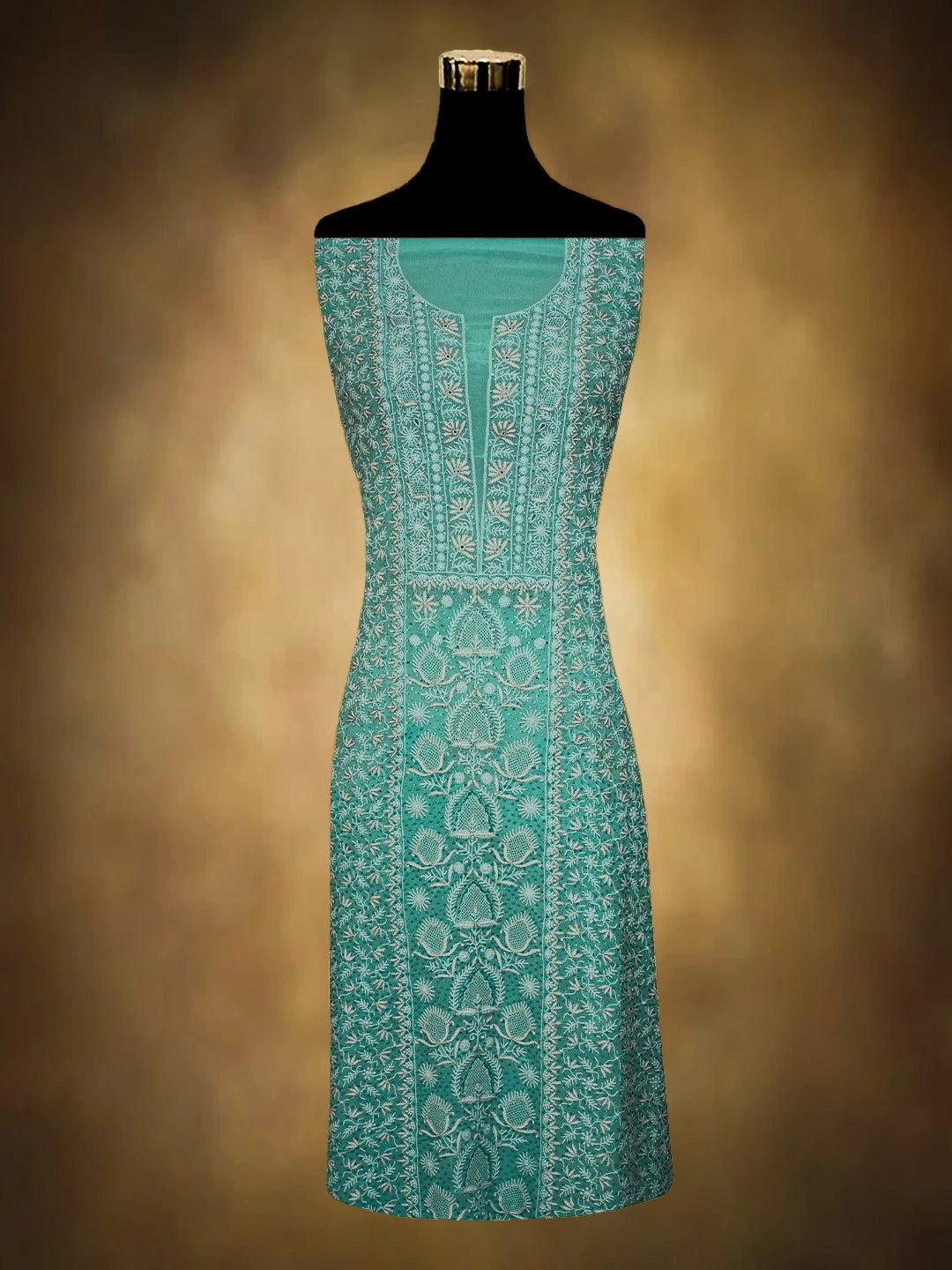 Ada Hand Embroidered Sky Blue Pure Georgette Lucknowi Chikankari Unstitched Kurta Dupatta Set With Sequinned Work 01A592305