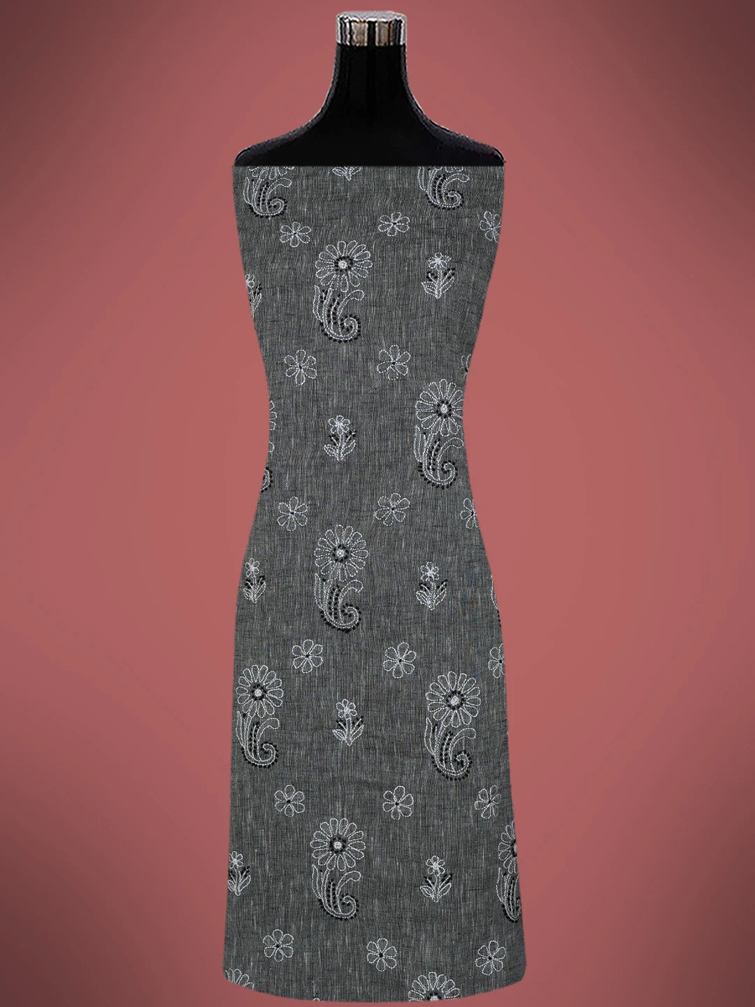 Ada Hand Embroidered Grey Linen Lucknowi Chikankari Unstitched Suit Piece 01A679069