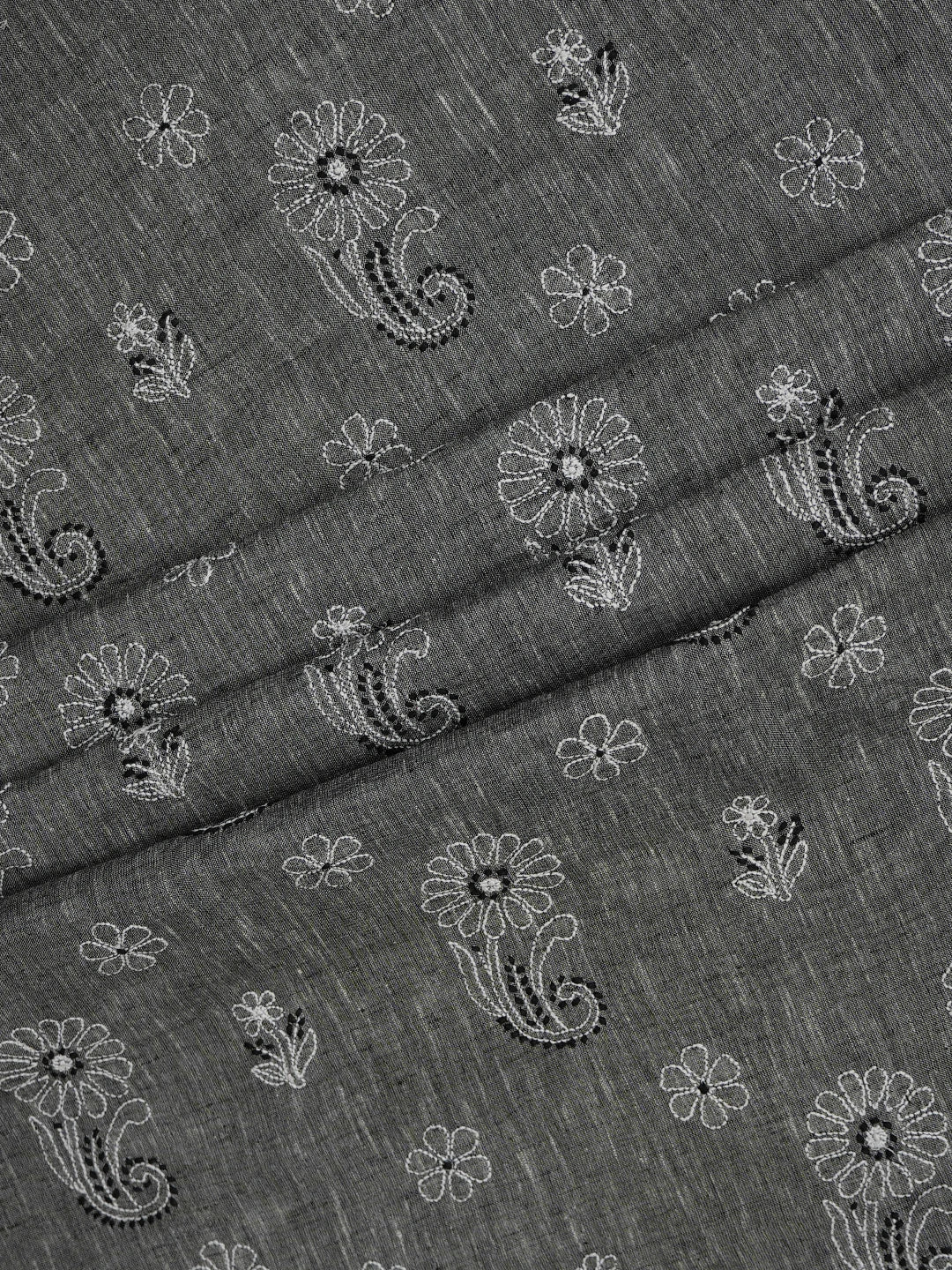 Ada Hand Embroidered Grey Linen Lucknowi Chikankari Unstitched Suit Piece 01A679069