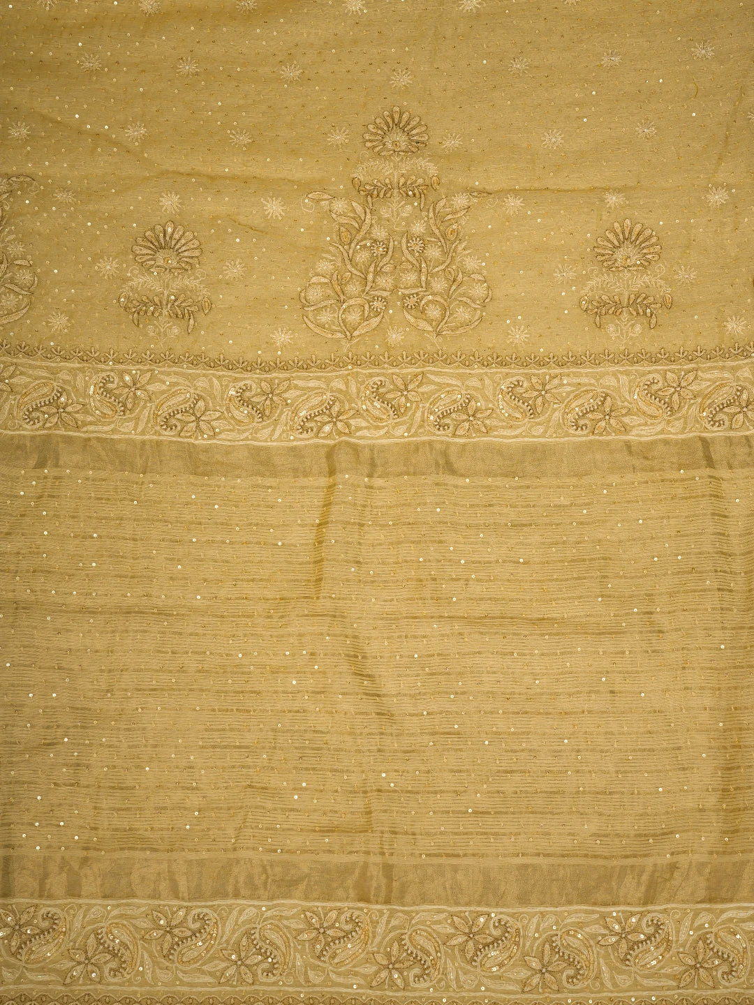Ada Hand Embroidered Fawn Chanderi Lucknowi Chikankari Saree and Blouse With Sequinned Work 01A695783