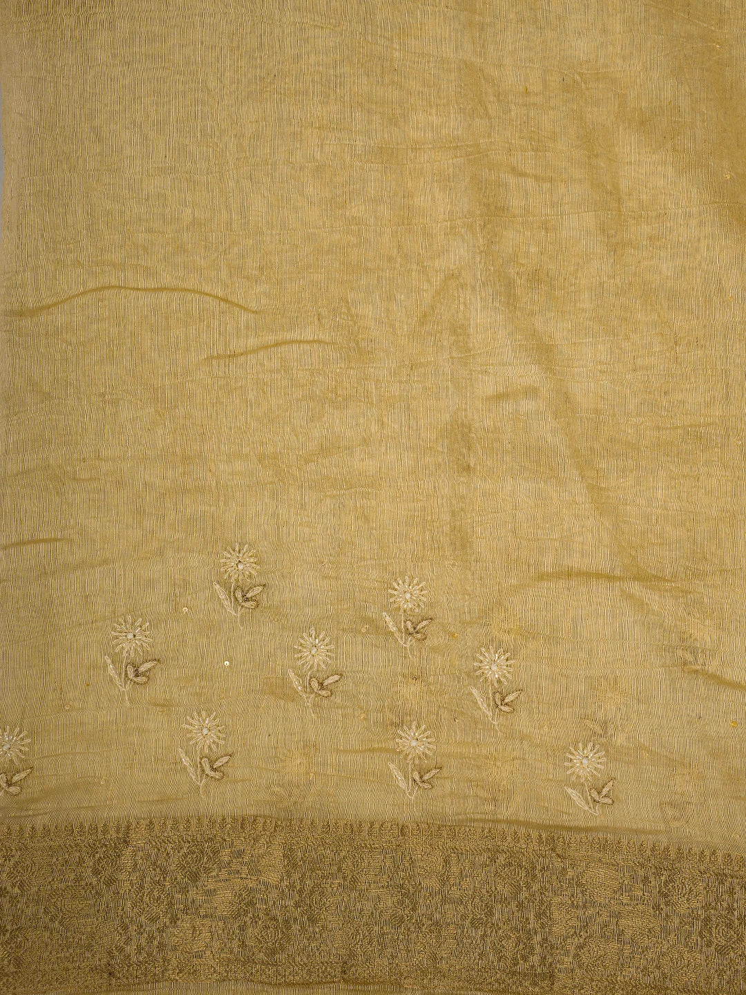 Ada Hand Embroidered Fawn Chanderi Lucknowi Chikankari Saree and Blouse With Sequinned Work 01A695783