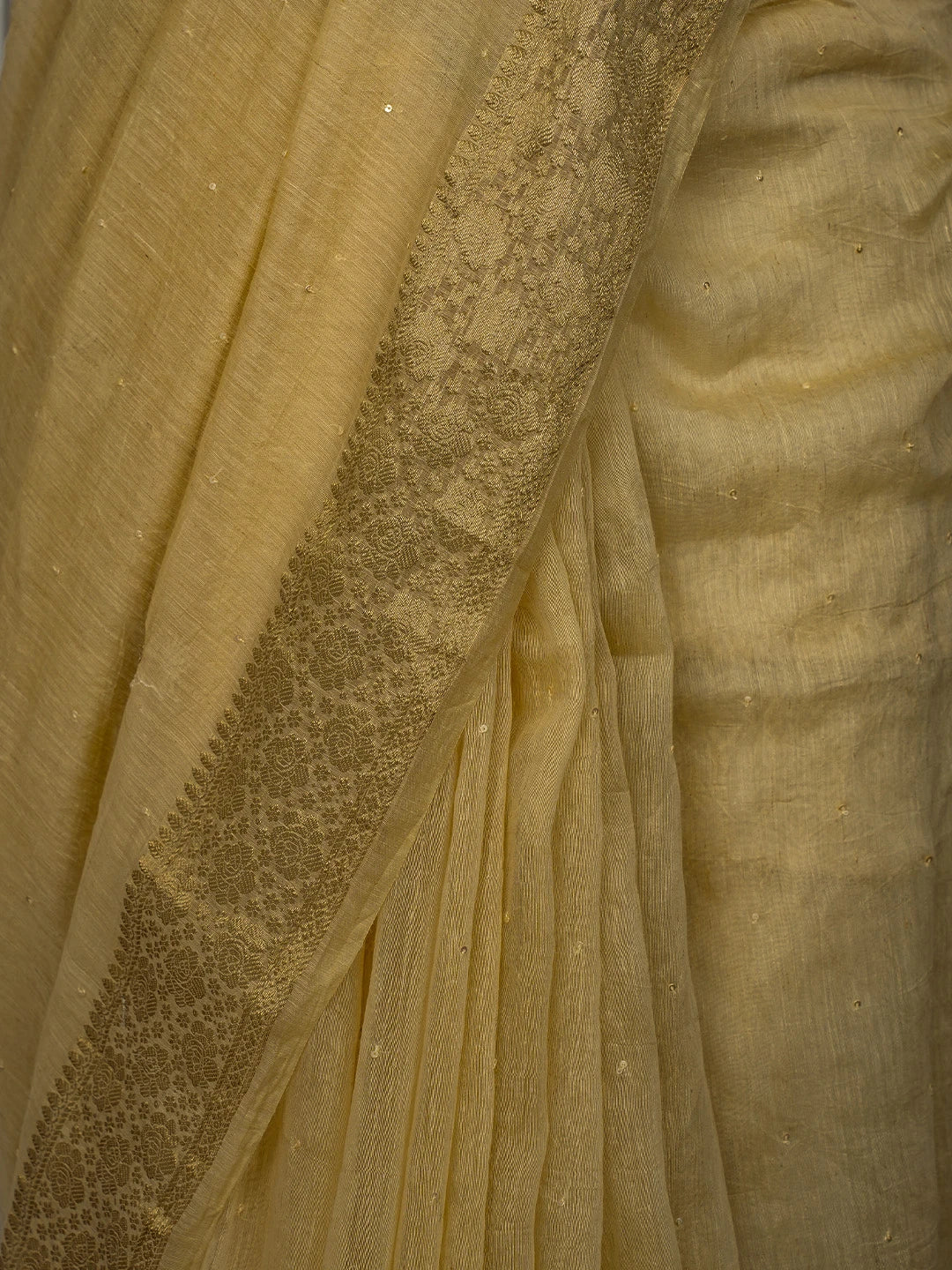 Ada Hand Embroidered Fawn Chanderi Lucknowi Chikankari Saree and Blouse With Sequinned Work 01A695783