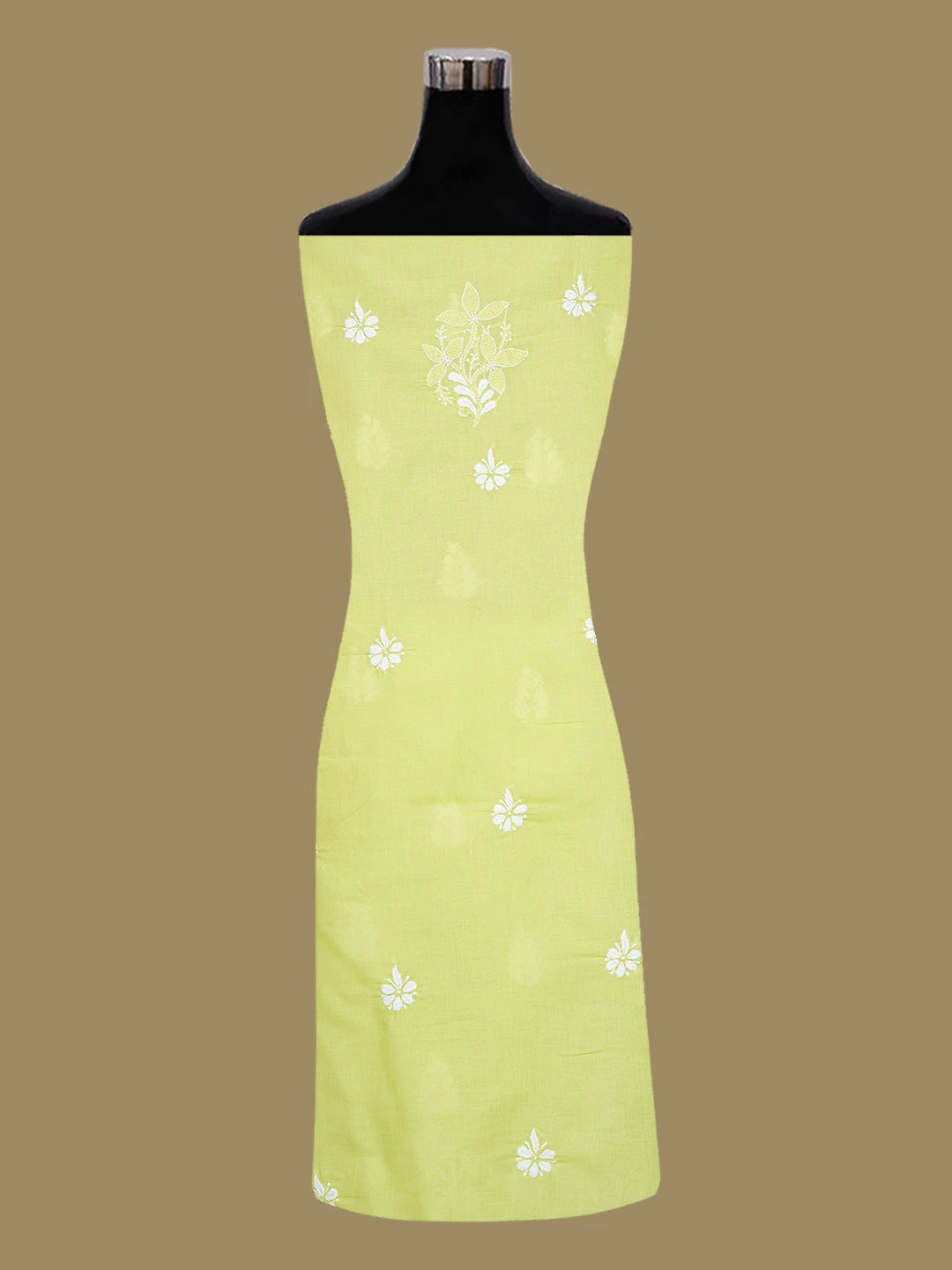 Ada Hand Embroidered Lime Green Cotton Lucknowi Chikankari Unstitched Kurta Piece 01A718451