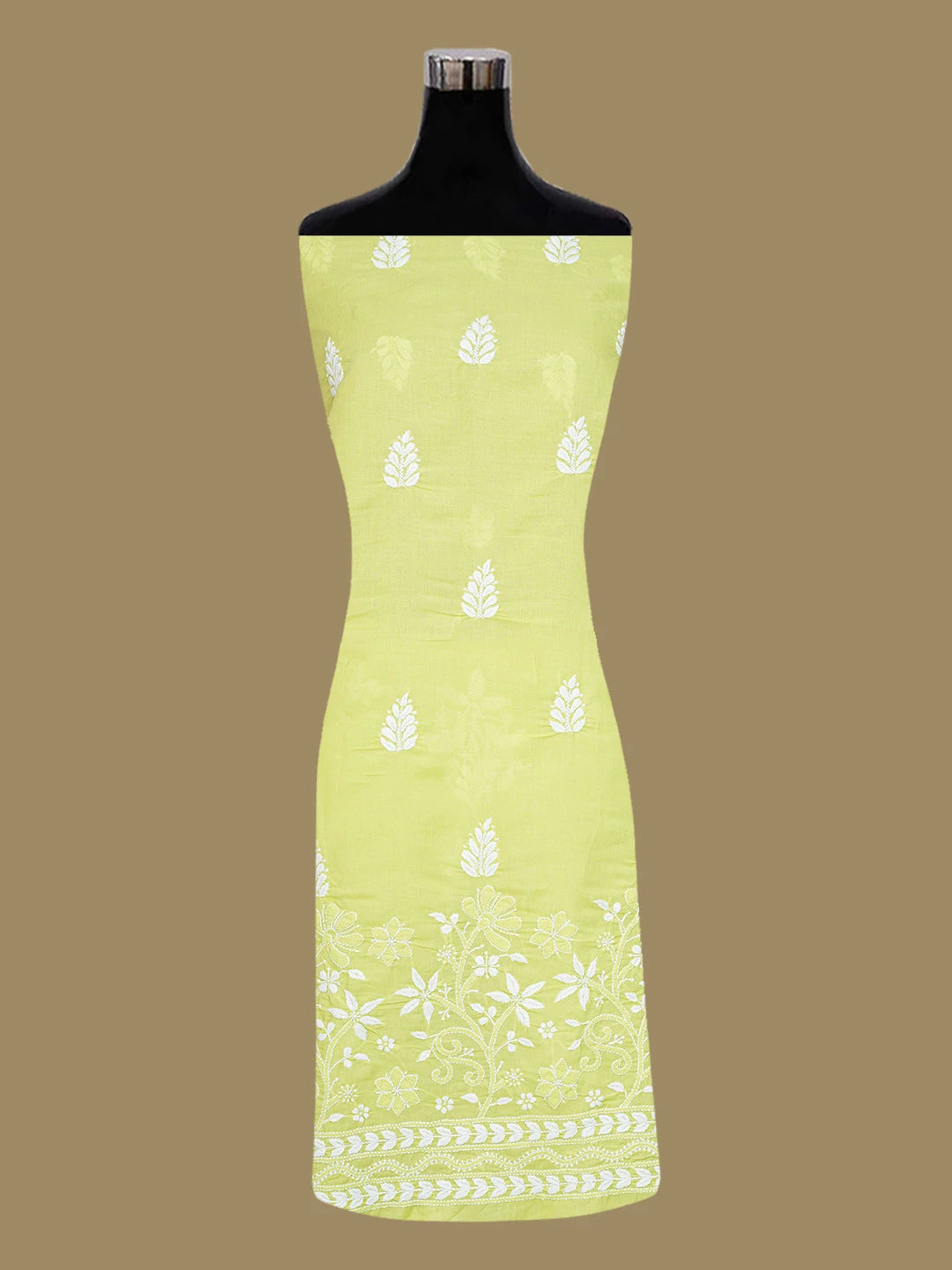 Ada Hand Embroidered Lime Green Cotton Lucknowi Chikankari Unstitched Kurta Piece 01A718451