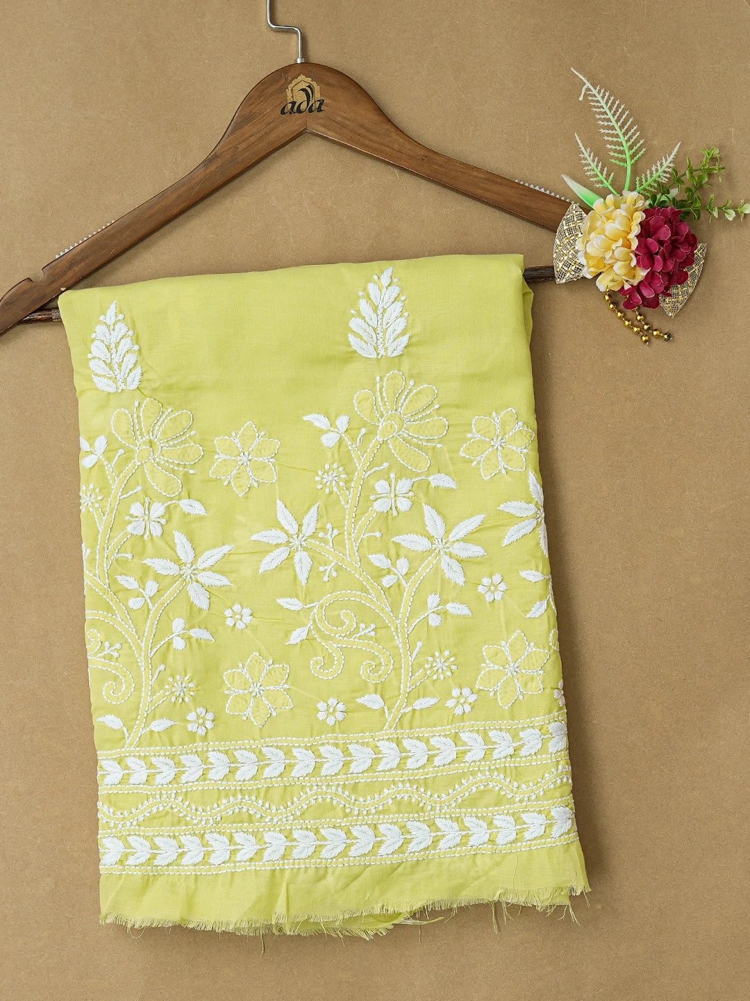 Ada Hand Embroidered Lime Green Cotton Lucknowi Chikankari Unstitched Kurta Piece 01A718451
