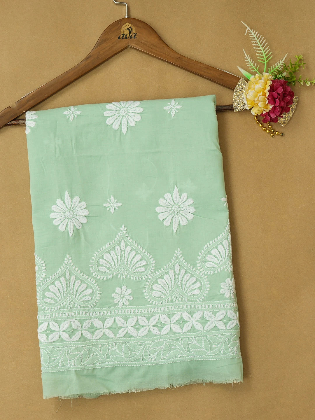 Ada Hand Embroidered Sea Green Cotton Lucknowi Chikankari Unstitched Kurta Piece 01A718497