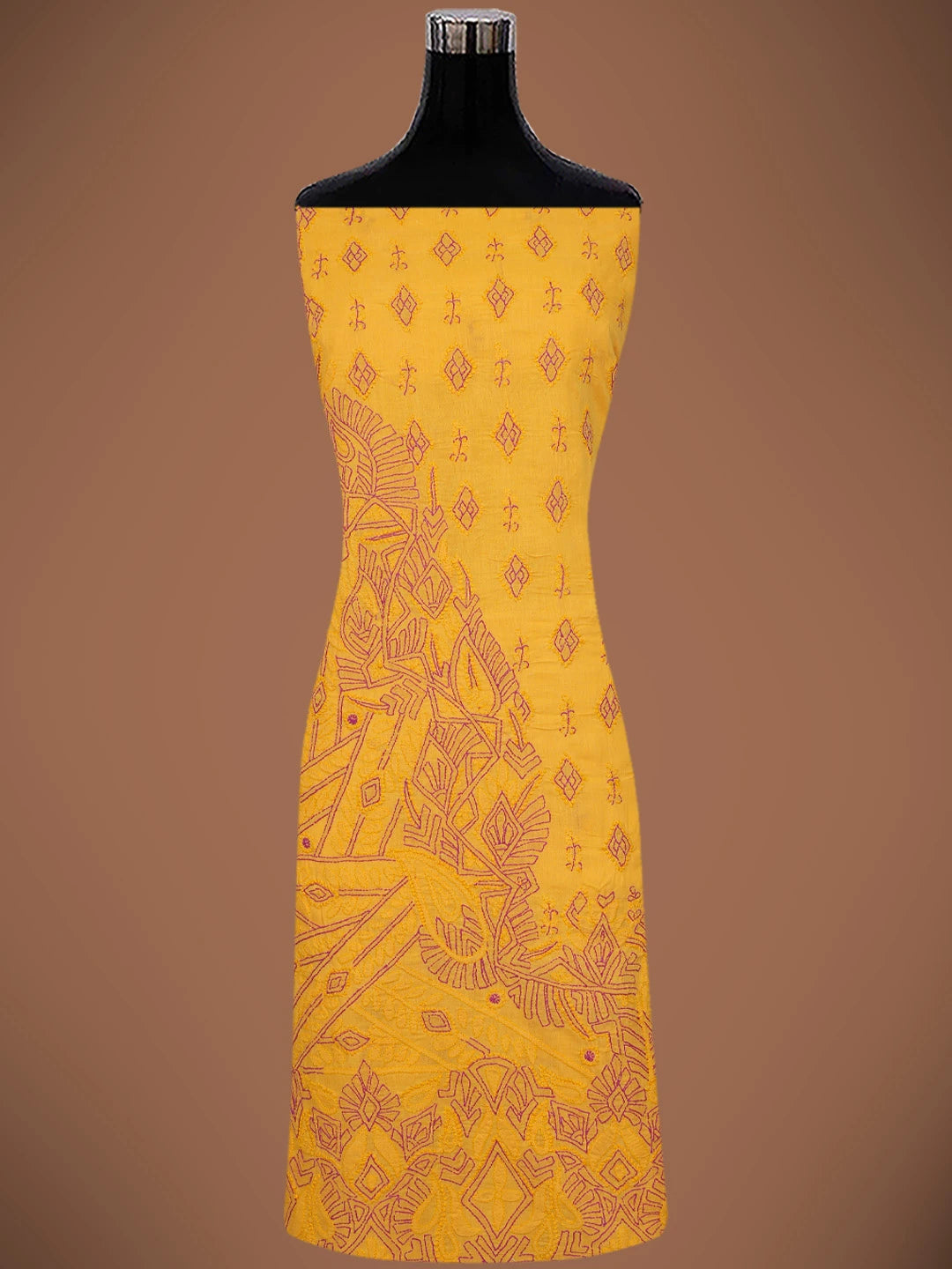Ada Hand Embroidered Mustard Cotton Lucknowi Chikankari Unstitched Suit Piece 01A373543