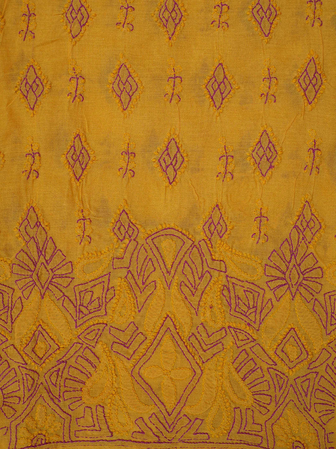 Ada Hand Embroidered Mustard Cotton Lucknowi Chikankari Unstitched Suit Piece 01A373543