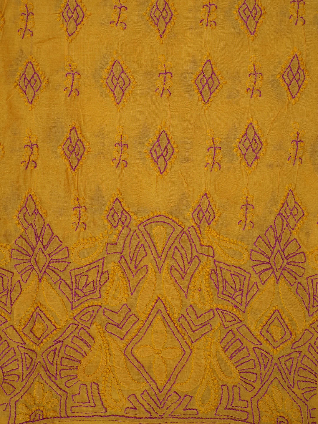 Ada Hand Embroidered Mustard Cotton Lucknowi Chikankari Unstitched Suit Piece 01A373543
