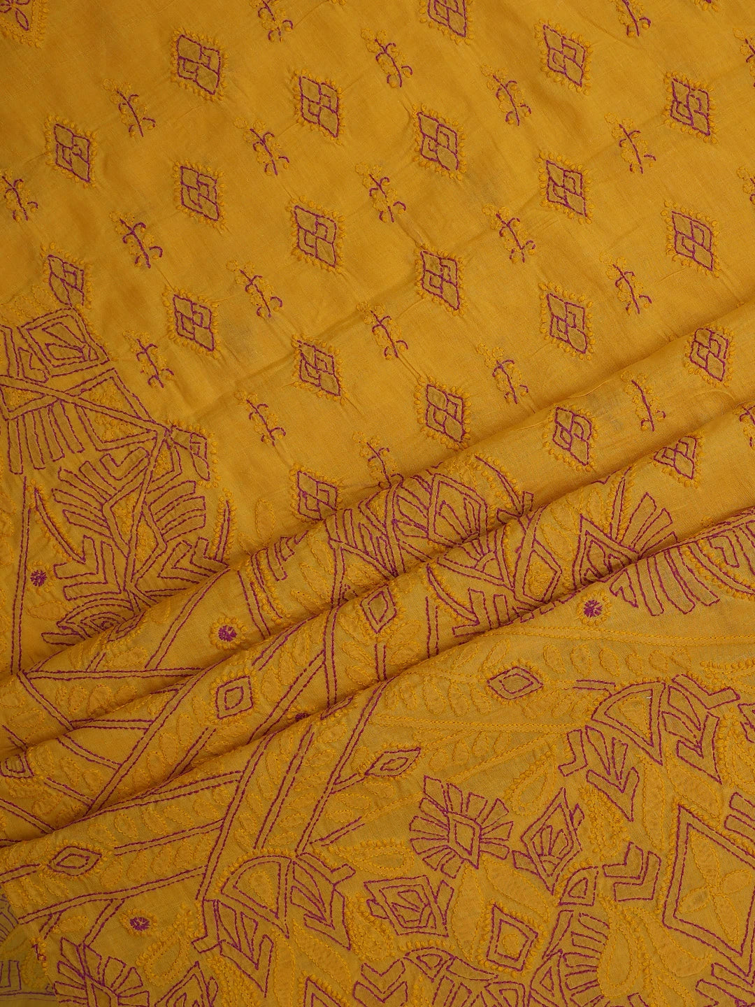 Ada Hand Embroidered Mustard Cotton Lucknowi Chikankari Unstitched Suit Piece 01A373543