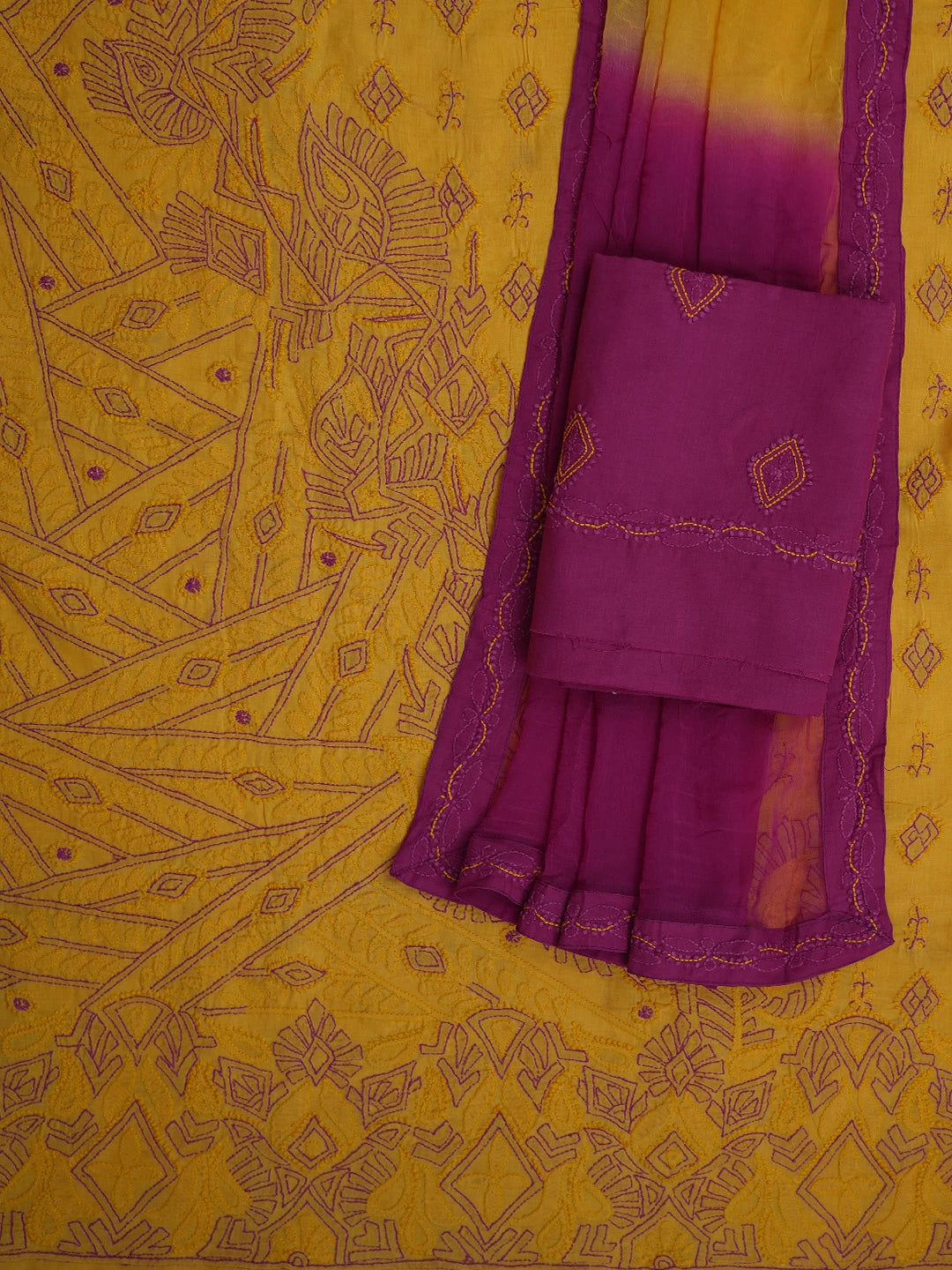 Ada Hand Embroidered Mustard Cotton Lucknowi Chikankari Unstitched Suit Piece 01A373543
