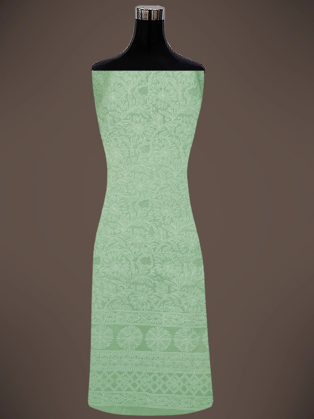 Ada Hand Embroidered Pista Green Cotton Lucknowi Chikankari Unstitched Suit Piece 01A723905