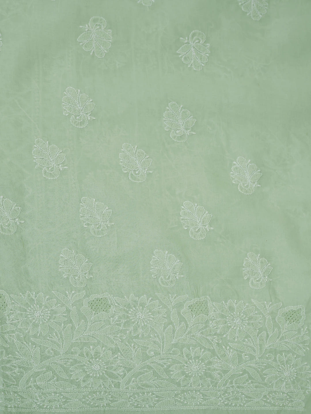 Ada Hand Embroidered Pista Green Cotton Lucknowi Chikankari Unstitched Suit Piece 01A723905