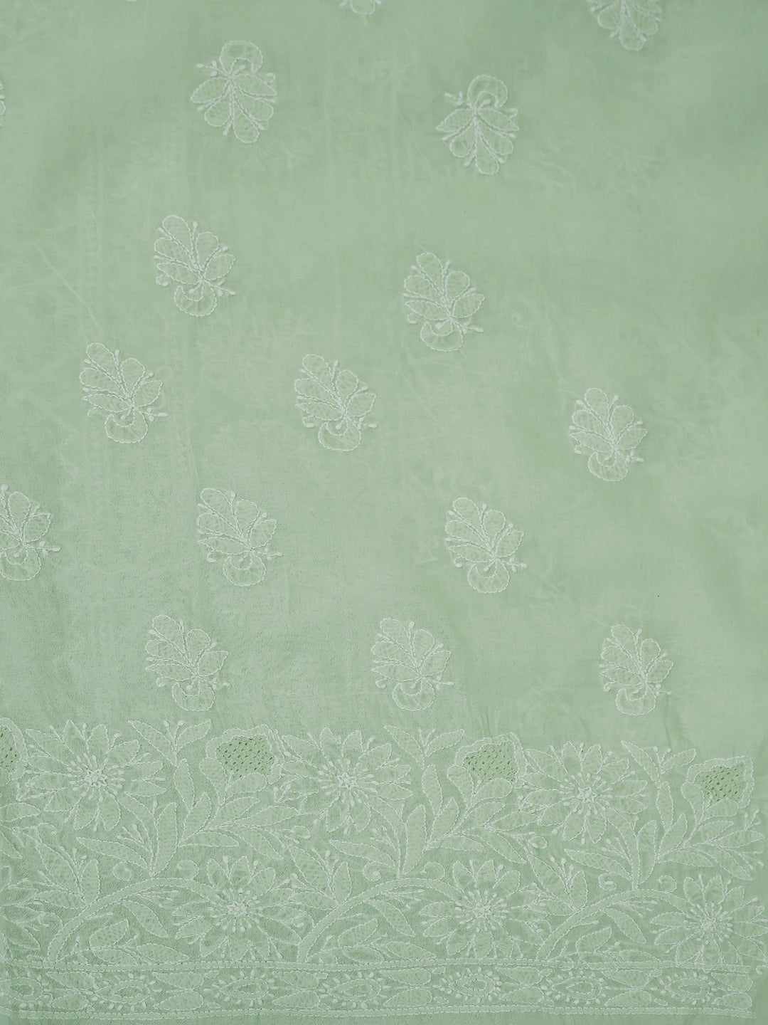 Ada Hand Embroidered Pista Green Cotton Lucknowi Chikankari Unstitched Suit Piece 01A723905