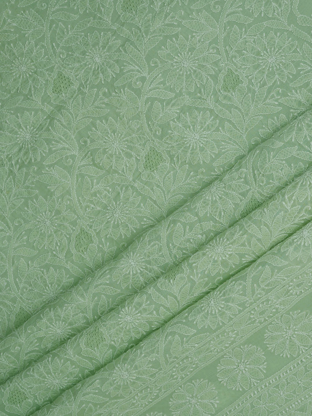 Ada Hand Embroidered Pista Green Cotton Lucknowi Chikankari Unstitched Suit Piece 01A723905