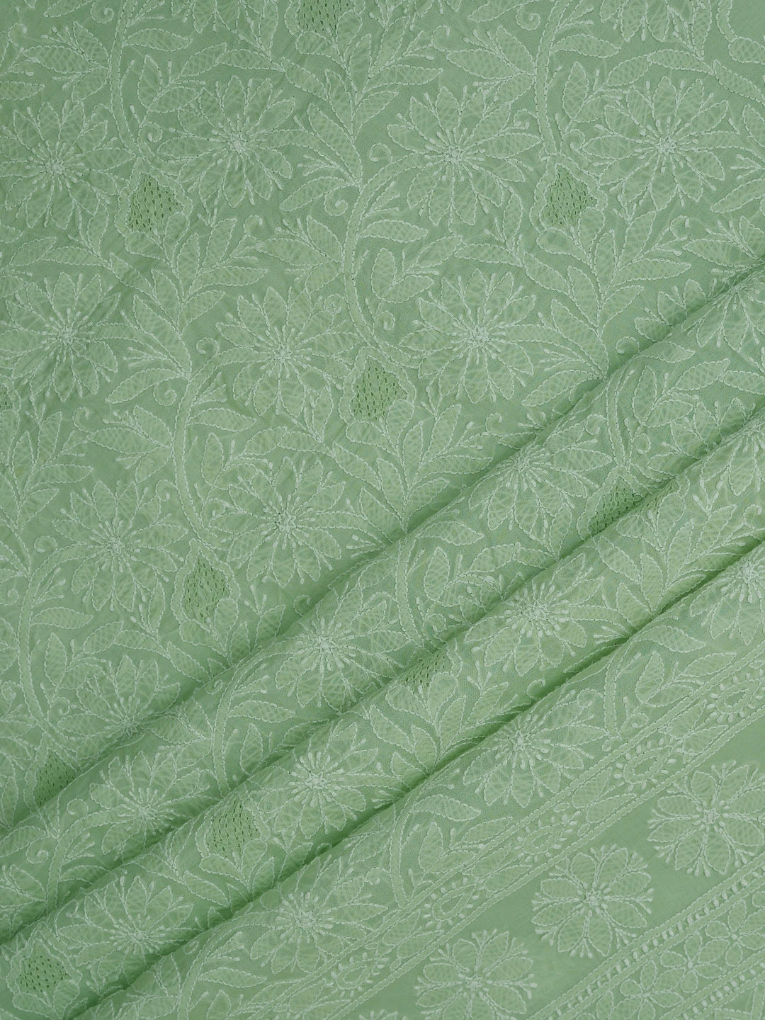 Ada Hand Embroidered Pista Green Cotton Lucknowi Chikankari Unstitched Suit Piece 01A723905
