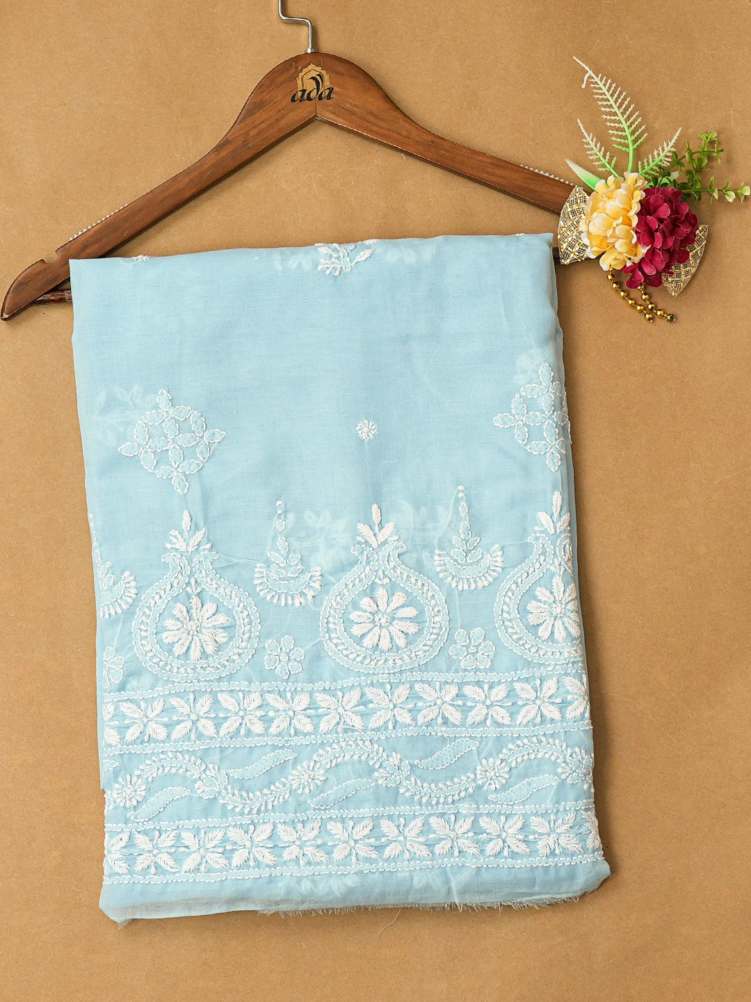 Ada Hand Embroidered Baby Blue Cotton Lucknowi Chikankari Unstitched Kurta Piece 01A718470