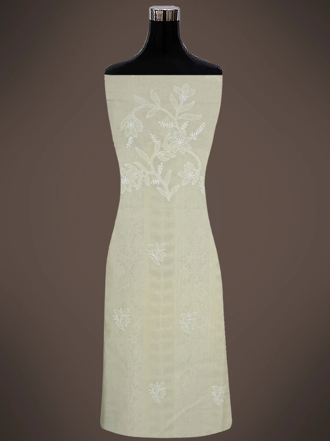 Ada Hand Embroidered Beige Cotton Lucknowi Chikankari Unstitched Suit Piece 01A723990