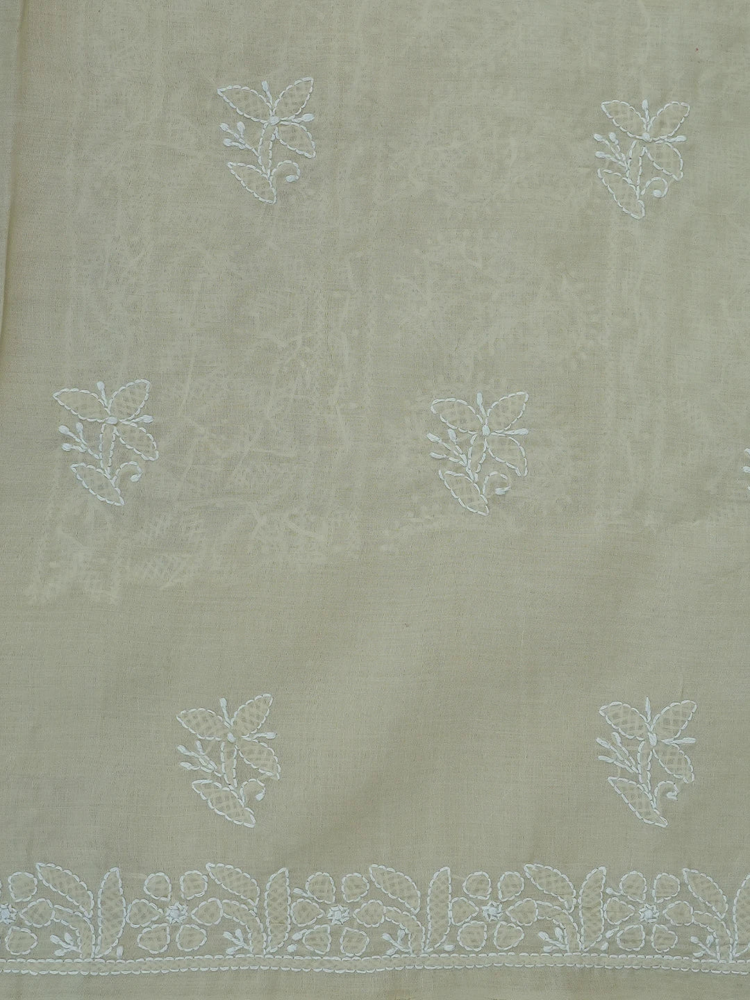 Ada Hand Embroidered Beige Cotton Lucknowi Chikankari Unstitched Suit Piece 01A723990