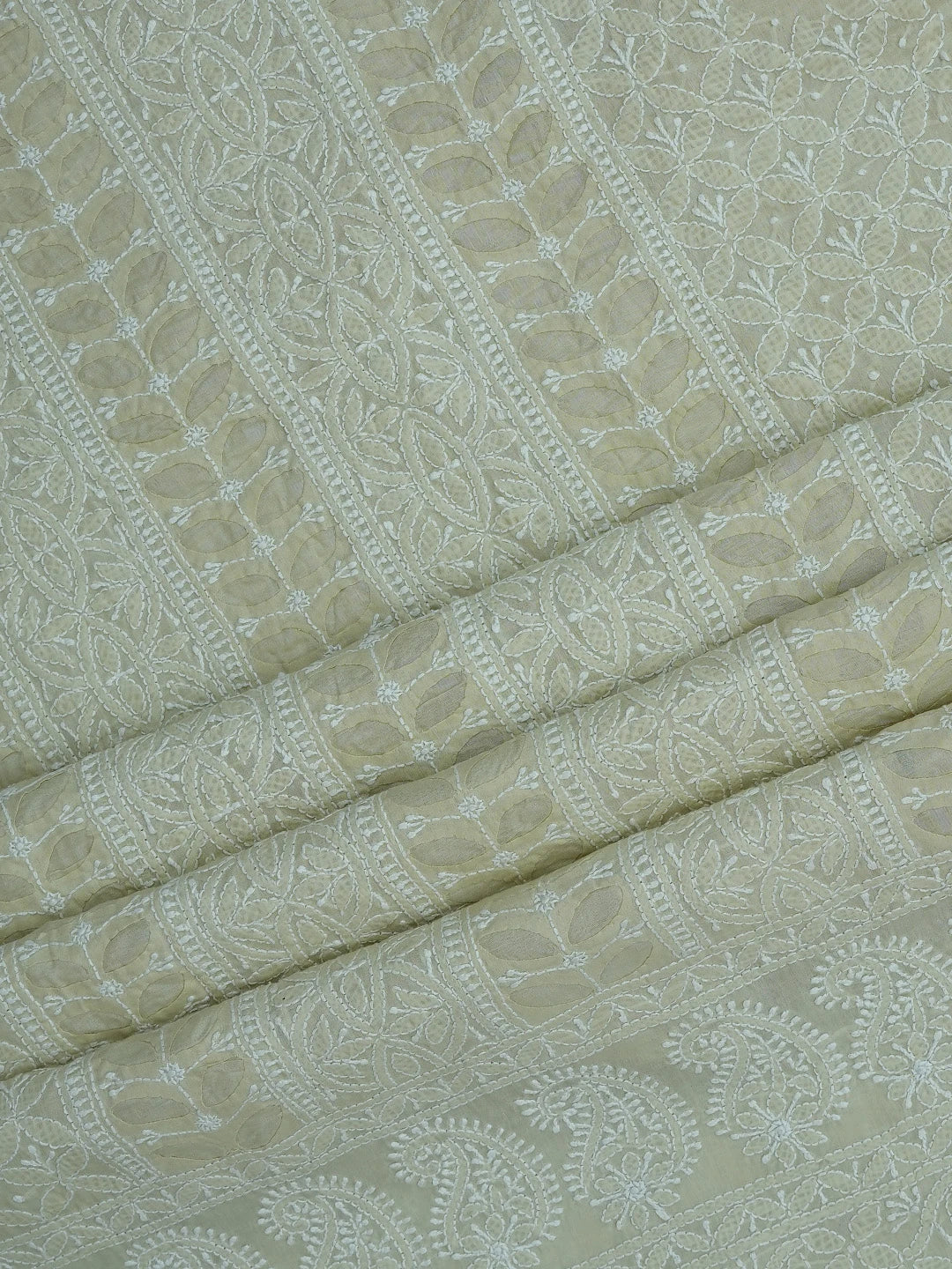 Ada Hand Embroidered Beige Cotton Lucknowi Chikankari Unstitched Suit Piece 01A723990