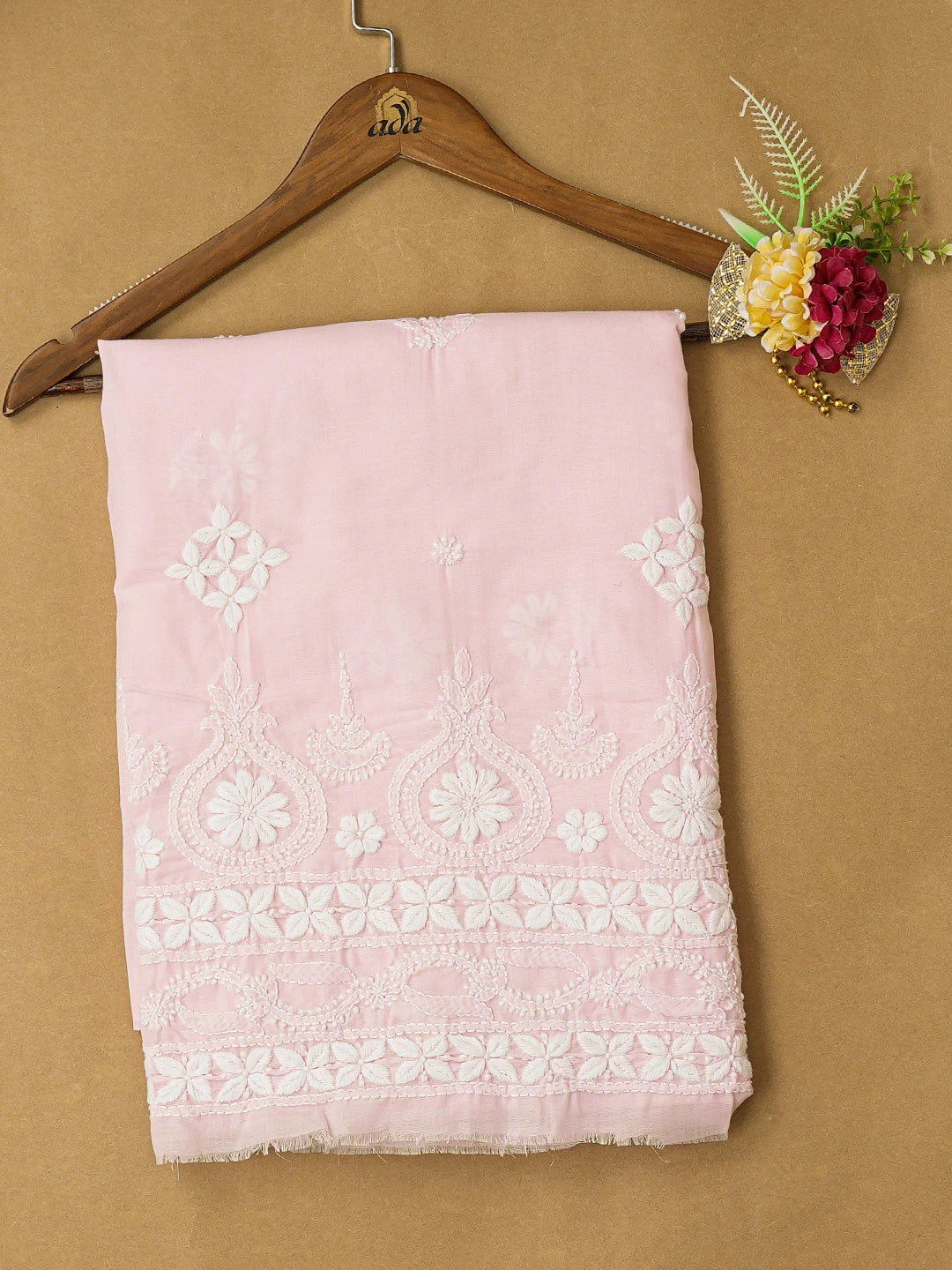 Ada Hand Embroidered Pink Cotton Lucknowi Chikankari Unstitched Kurta Piece 01A718499