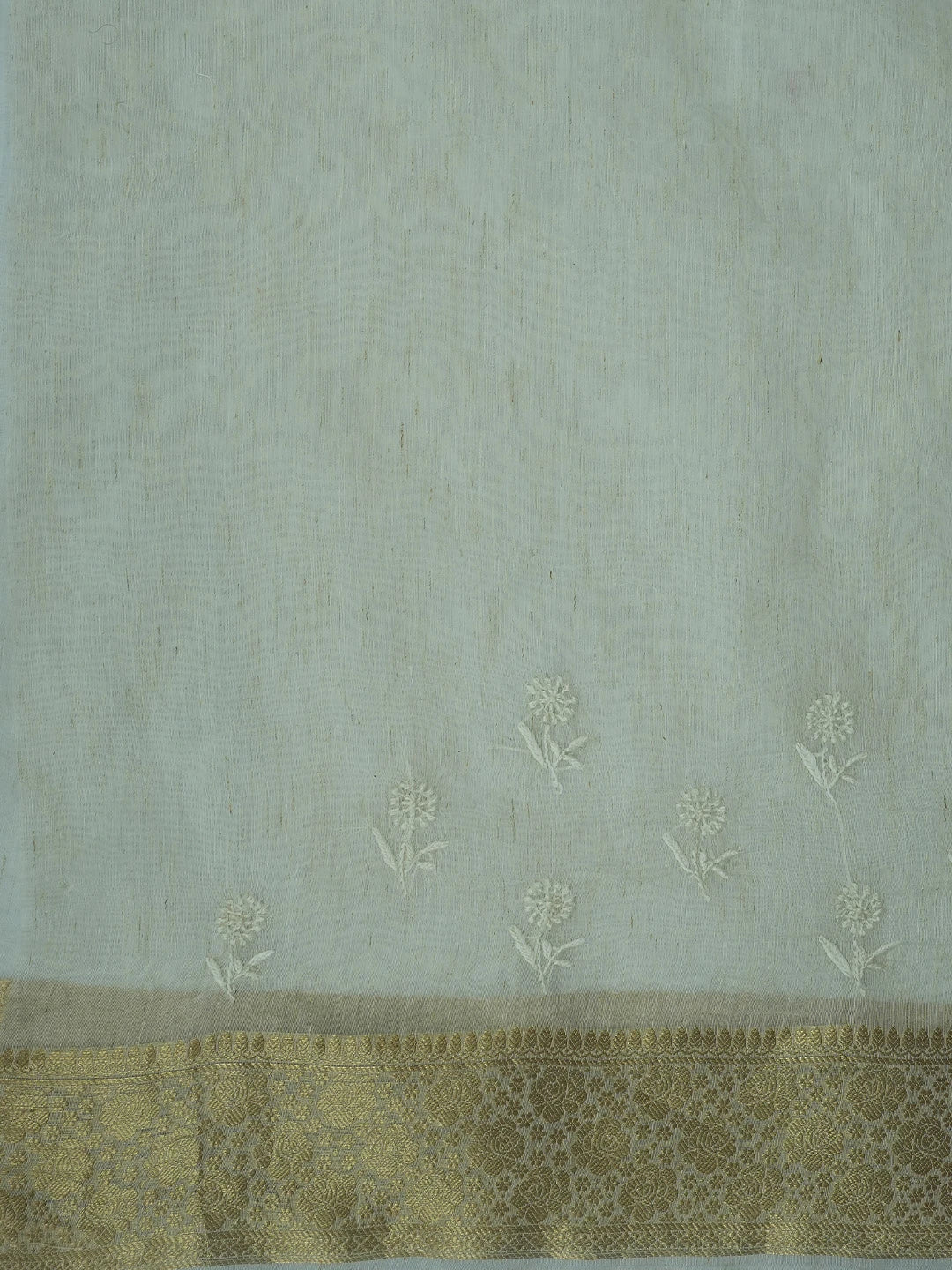 Ada Hand Embroidered Off White Chanderi Lucknowi Chikankari Saree and Blouse 01A727518
